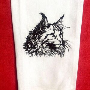 Maine Coon Cat Silhouettes Embroidered Hand Towel